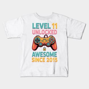 Level 11 Unlocked Awesome Since 2015 11Th Birthday Gaming Kids T-Shirt